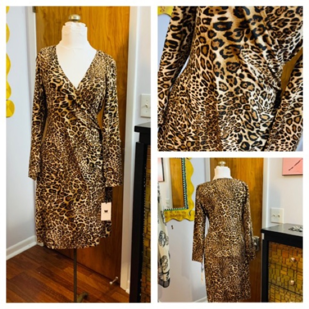 W by Worth Leopard faux wrap dress